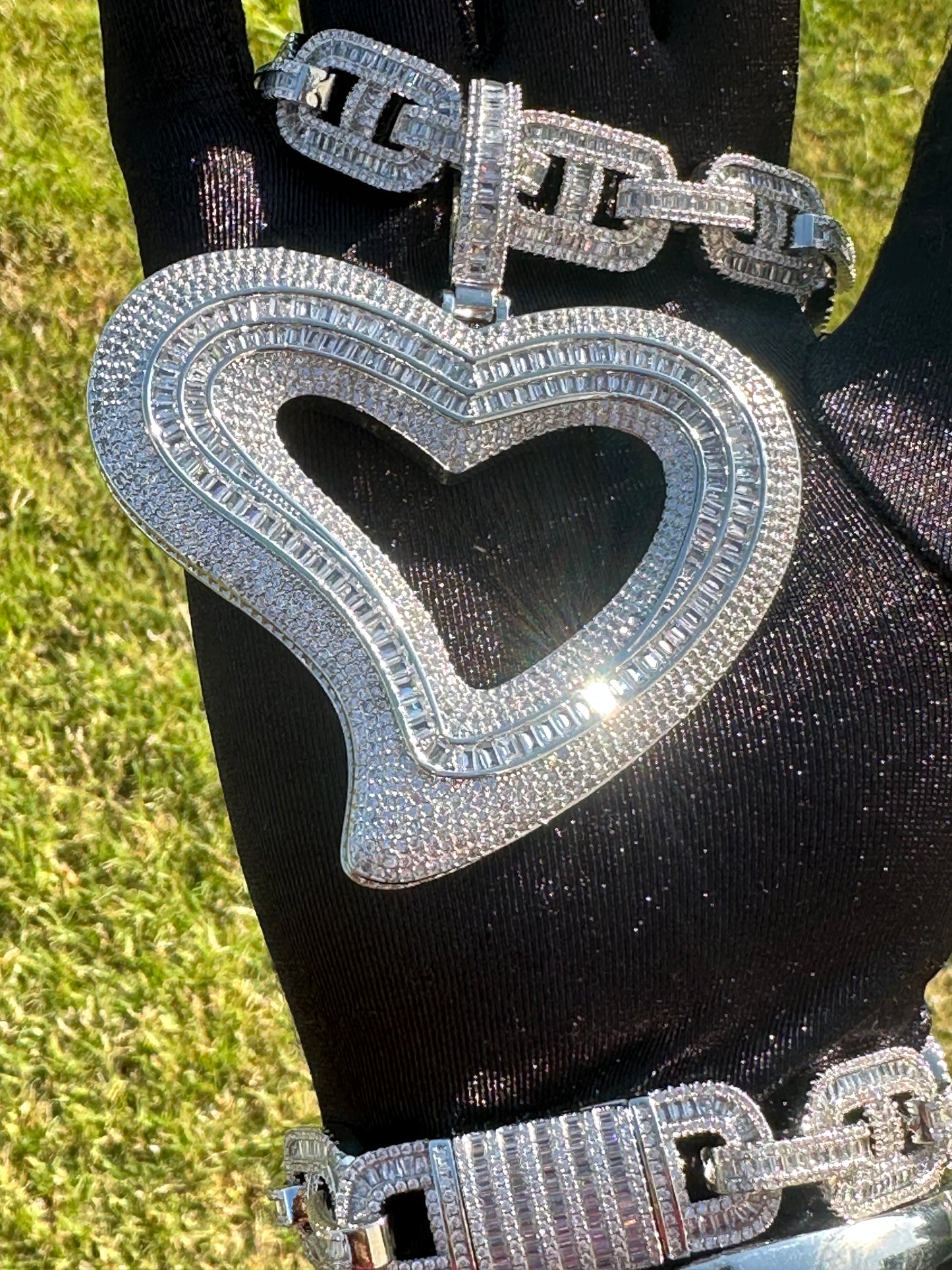 Iced Out Bling Big Hollow Heart Pendant